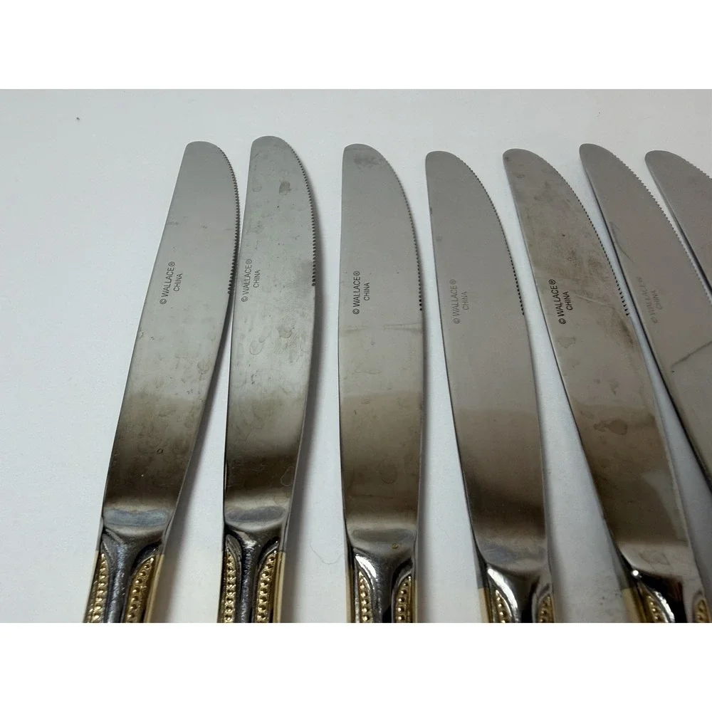 Wallace Stainless 18/10 Gold Royal Bead Dinner Knives 8 3/4